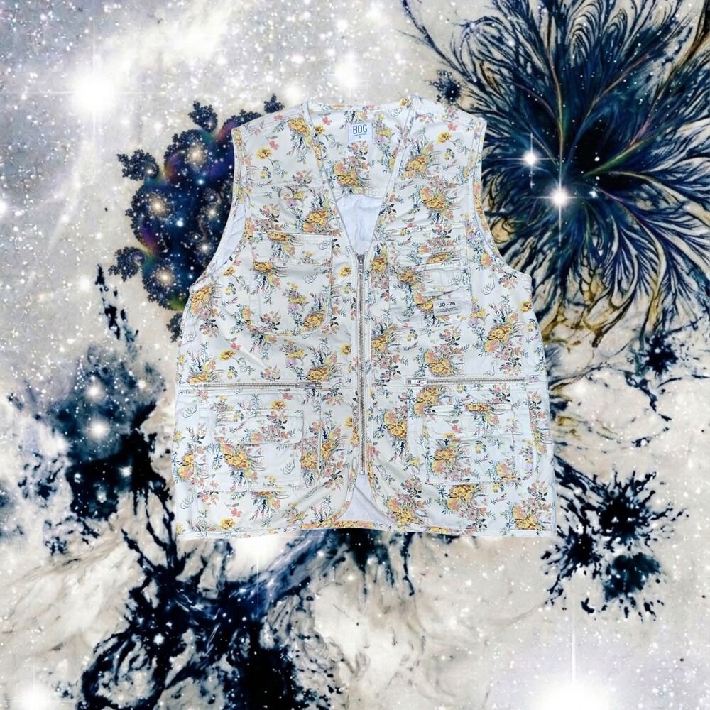 BDG Urban Outfitters Floral Cargo Utility Vest Multi Pocket Womens L